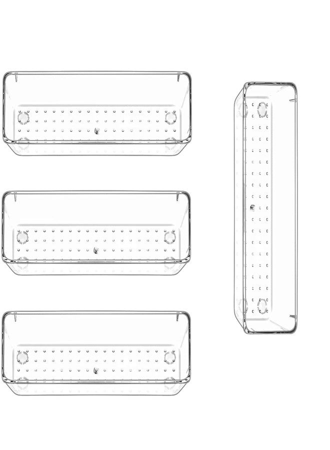 Xpandio Clear Plastic Drawer Organizers Set, Versatile Bathroom and Vanity Drawer Organizer Trays, Storage Bins for Makeup, Bedroom, Kitchen Gadgets Utensils and Office (4 PC LONG LARGE) - Image 1